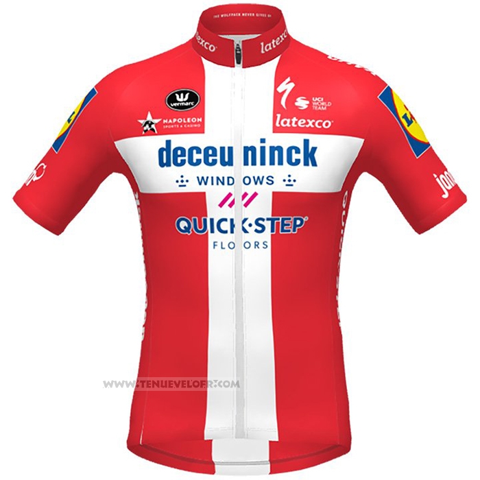 2021 Maillot Cyclisme Deceuninck Quick Step Champion Danemark Manches Courtes et Cuissard
